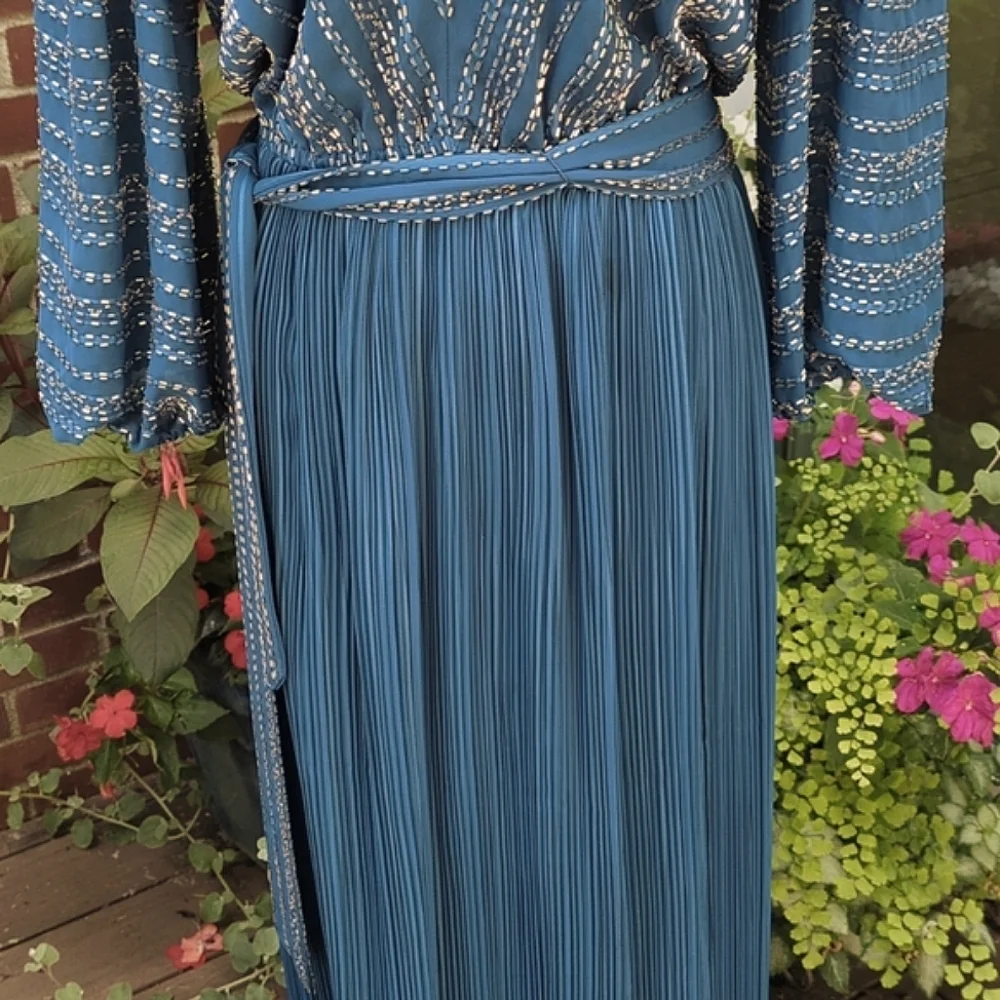 True Vintage Jack Bryan 70's Hollywood Glam Chevron Beaded Pleated Maxi 10/12 - Picture 12 of 16